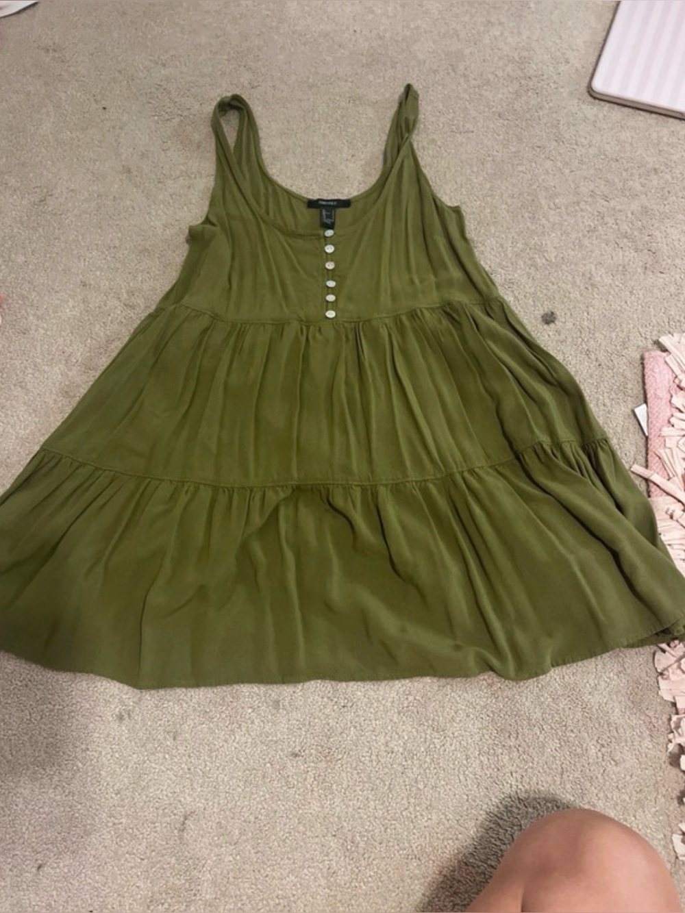 Forever 21 Olive Green Tiered Camisole with Button Front
